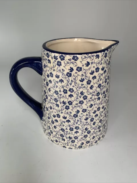 Vintage Ceramic White And Blue Floral Milk Pitcher