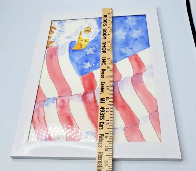 Original Watercolor Painting American Flag and Bald Eagle 3