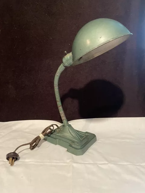 Vintage Desk Lamp industrial Art Deco gooseneck with domed steel shade. 3