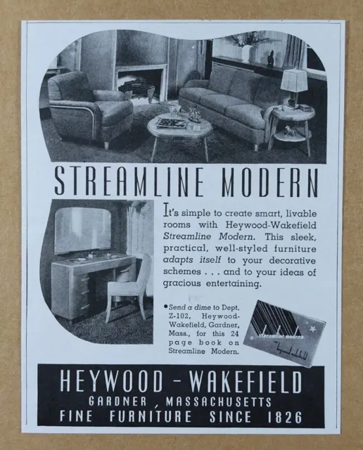 1941 Heywood-Wakefield Streamline Modern Furniture vintage print Ad