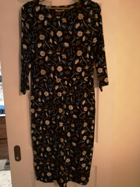 Seasalt Tamsin Dress Black Blue Floral Jersey Shift Midi Dress UK 12 Tall BNWT