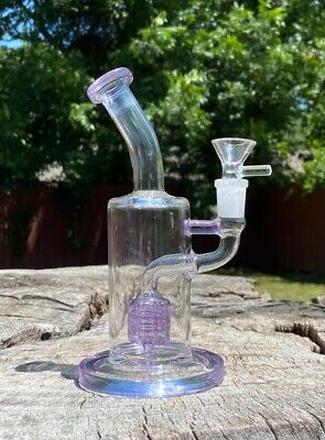 8" Purple Water Pipe Bubbler Glass Hookah Bong Heavy Smoking Beaker With Bowl