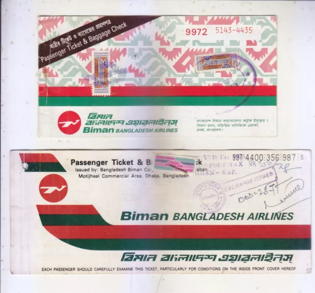 Biman Bangladesh Air Lines Passenger Ticket Used Excise  Revenue Fiscal Stamp