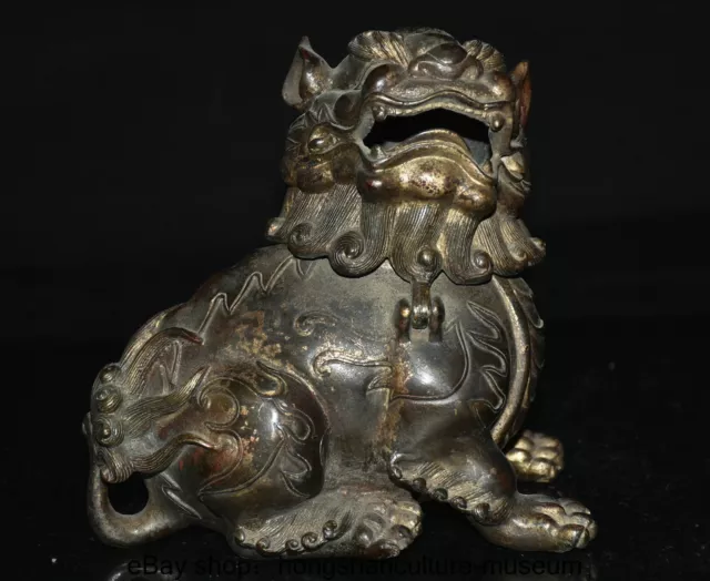 6.8 " Old Chinese Copper Bronze Dynasty Fengshui Foo Fu Lion Censer