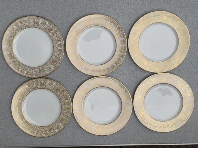 6 x Wedgwood Gold Florentine W4219 Gold Dragons on White Dinner Plates 10.75"