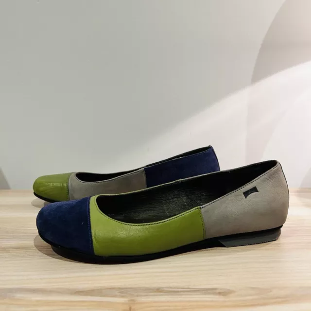 Camper Shoes Women’s Size AU 7 Twins Ballet Flat Navy Blue Green Suede