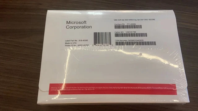MICROSOFT WINDOWS SERVER 2022 datacenter 64Bit 16 Core License Key DVD ...