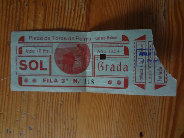 Ticket Plaza de Toros de Palma de 1954 - Tauromachie - Coté soleil sol