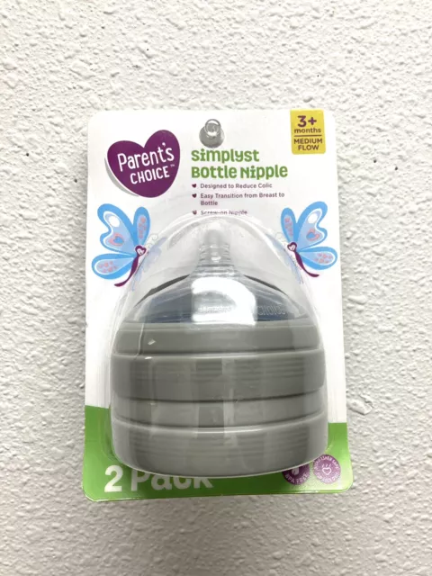 2-Pack Parent's Choice Simplyst Baby Bottle Nipple 3+ Months Medium Flow
