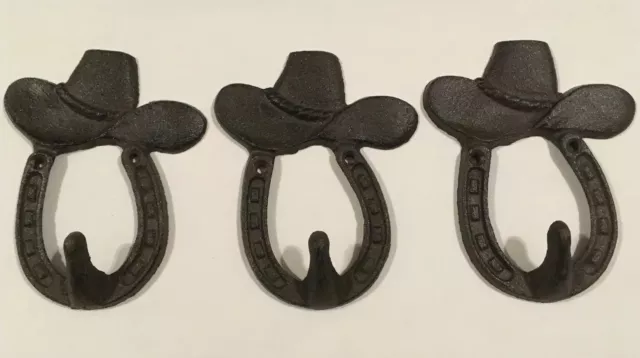 3 Rustic Western Cast Iron Horseshoe Hat Hook Key Rack Coat Hanger Wall Mounted