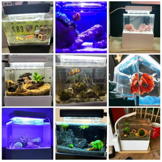 Portable Desktop Mini Fish Tank Aquarium Betta Water Filtration Led Light Decor 2