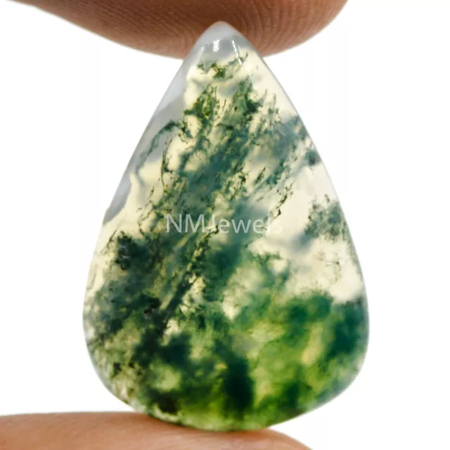Cts. 13.25 Natural Landscape Moss Agate Cabochon Pear Cab Loose Gemstone