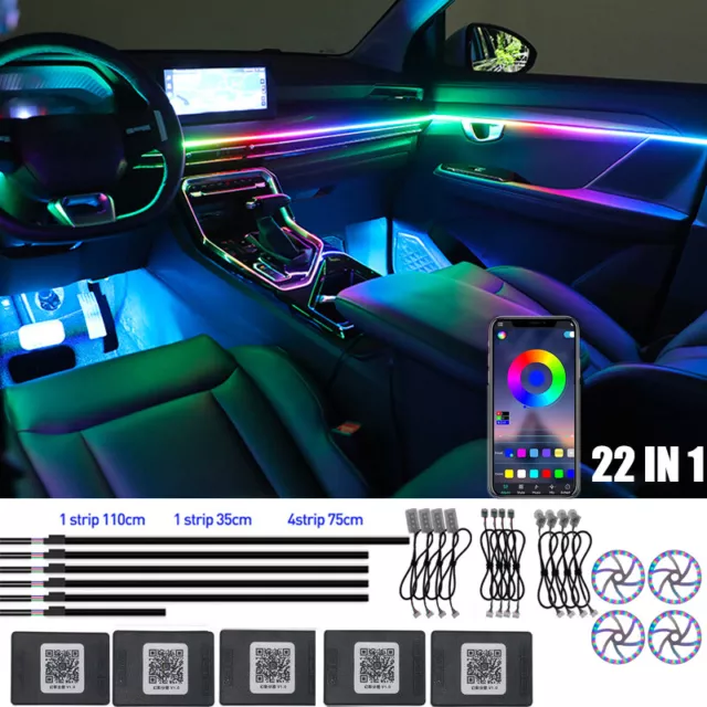 APP RGB Innenraum Ambient Streifen Lichtfaser Auto Atmosphäre Dekor Lampe Kit x