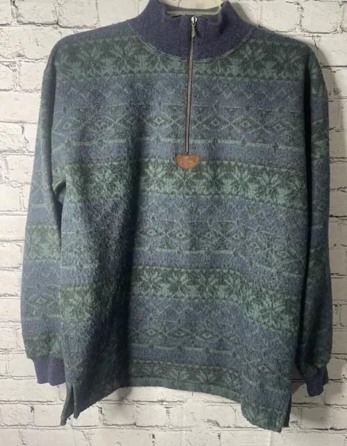 VTG Women’s S LL Bean Alpaca Wool Blend Sweater Fair Isle 1/4 Zip Made in Italy