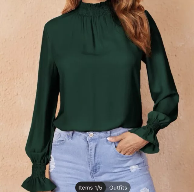 Dark Green Top Bell Sleeves Top Size 12/14 Large Size Eur 42 New