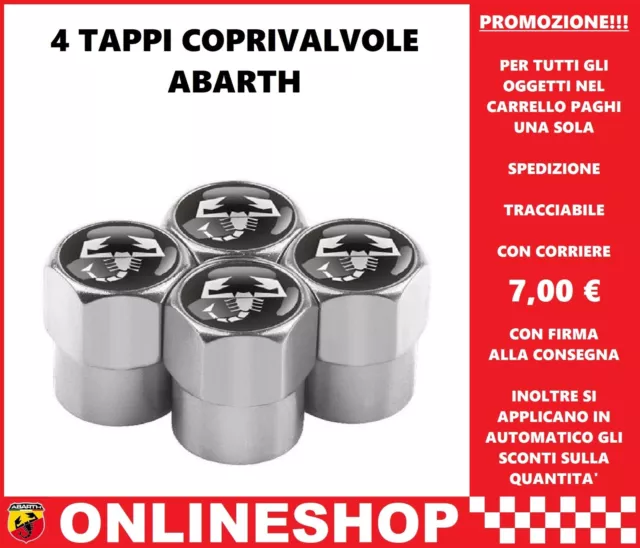 TAPPI COPRIVALVOLE ABARTH SILVER SCORPIONE IN LEGA DI METALLO 4 pezzi