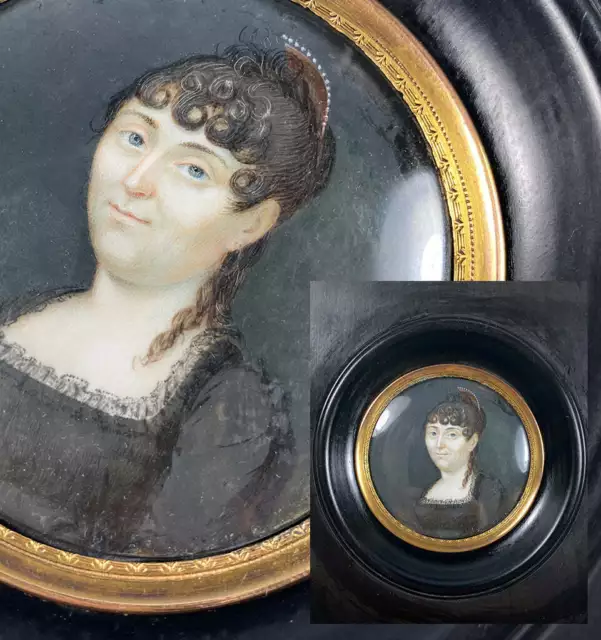 Antique French Empire Portrait Miniature with Tiara and Pearl Tiara or Mantilla