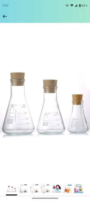 Glass Erlenmeyer Flask Set, (250 ml, 150 ml & 50 ml) Graduated Borosilicate...