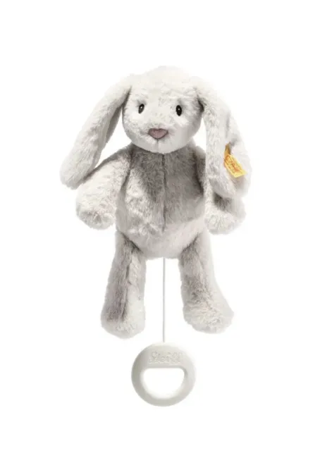 Steiff Hoppie Rabbit Bunny Musical Pull Toy 10” Plush Cuddly Stuffedl Ear Tag