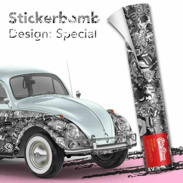 Stickerbomb Auto-Folie für 3D Car Wrapping Blasenfrei Special schwarz-weiß glanz