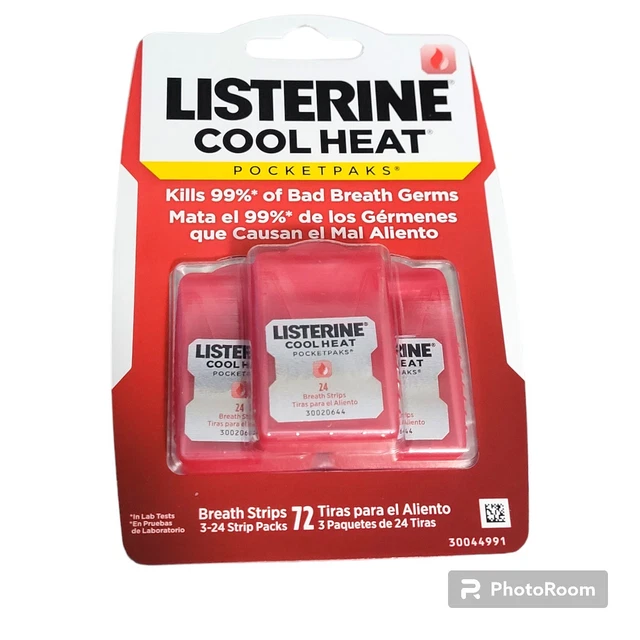 Tiras respiratorias de canela Listerine Cool Heat PocketPaks 3-24 paquetes 72 tiras total