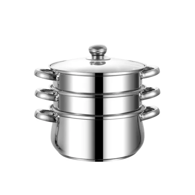 Stainless Steel 3 Tier Steamer with Tempered Glass Lid Cookware Pot & Pan Set