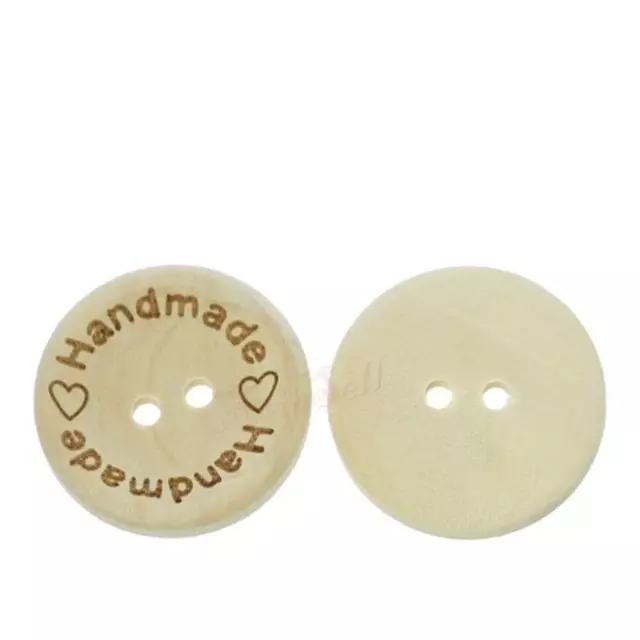 25x 15mm "Handmade Handmade" Round Wooden Buttons Handmade Clothes