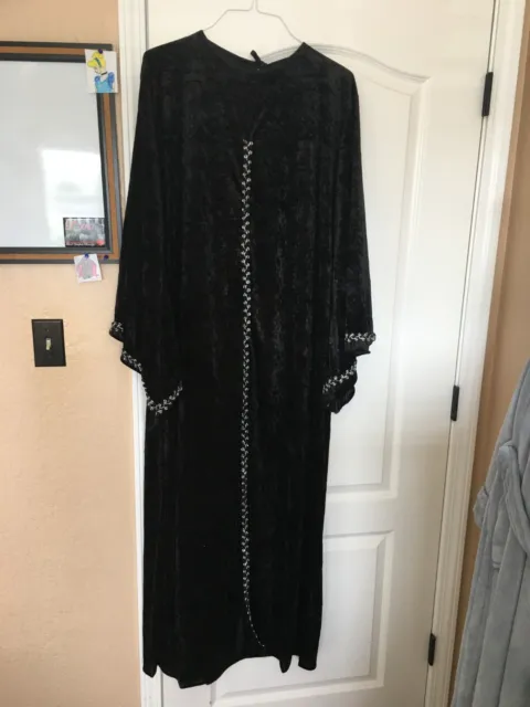 Excellent Velvet Vintage Hood Costume Ceremonial Black Robe Wizard Cosplay XL