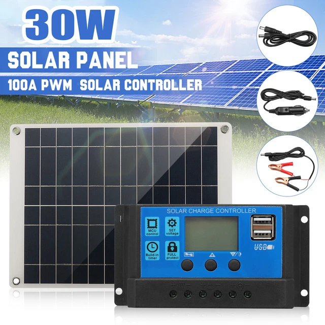 Kit de Panneau Solaire 30W Chargeur de Batterie 12V RV Remorque 100A Contrôleur