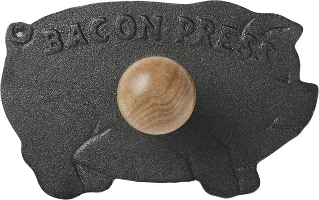 Cast Iron Pig Shaped Bacon Press with Wood Handle, 8.5In/21.5Cm