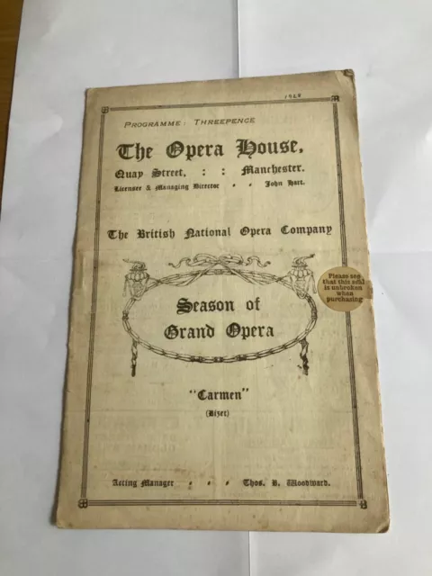 Antique opera programme 1928. carmen. opera house manchester