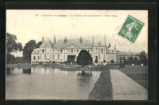 CPA Lagny, Le Château de Guermantes-Piece d'eau 1909
