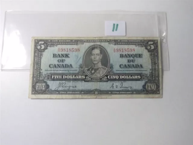 Canada Banknote 1937 5 Dollar  Signature Coyne Towers No11