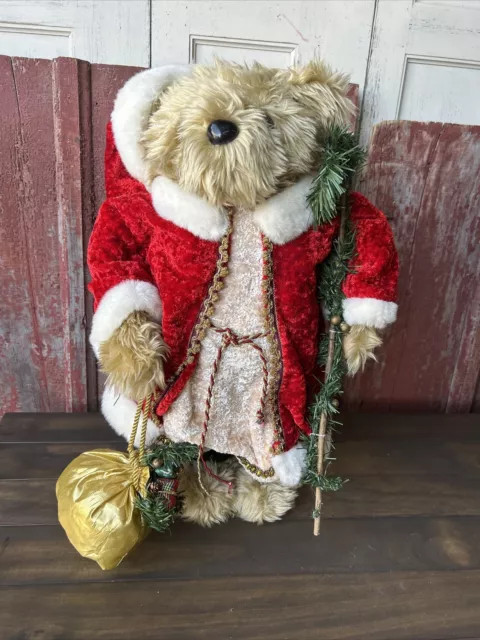 *International Bazaar*Standing 25" Christmas Old St. Nick Bear w/Staff & Bag