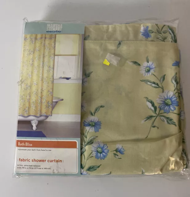 Martha Stewart Blue Daisies Shower Curtain Poly/Cotton Fabric Yellow Floral NEW