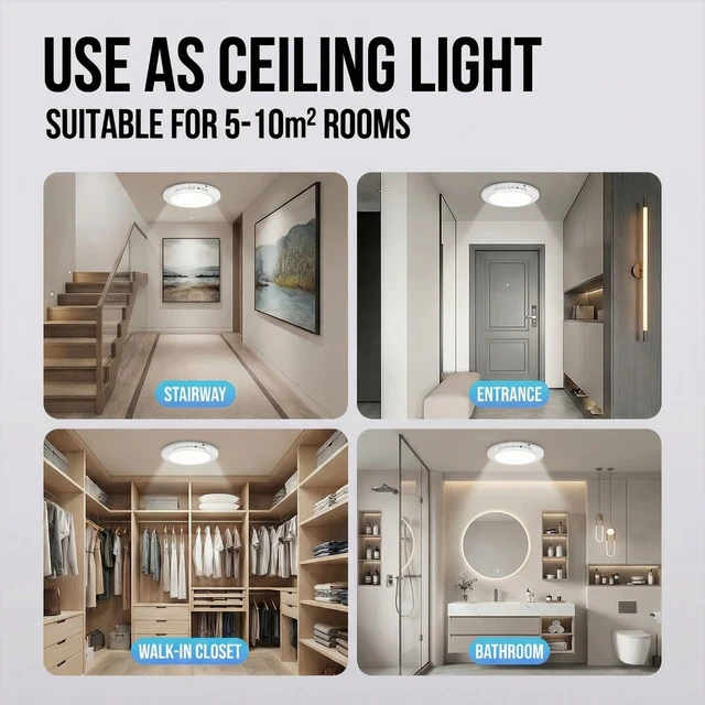 LED MOTION SENSOR Light Rechargeable Wireless Magnetic Ceiling/Wall ...