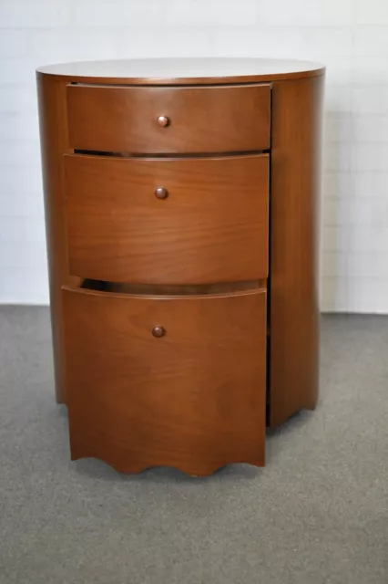 Vintage Cajonera Mesilla de Noche Porta Objetos Oval Madera De Cereza Con Ruedas