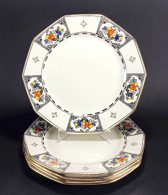 Royal Winton Grimwades Salad Plates Art Deco Cream Black Set of 5