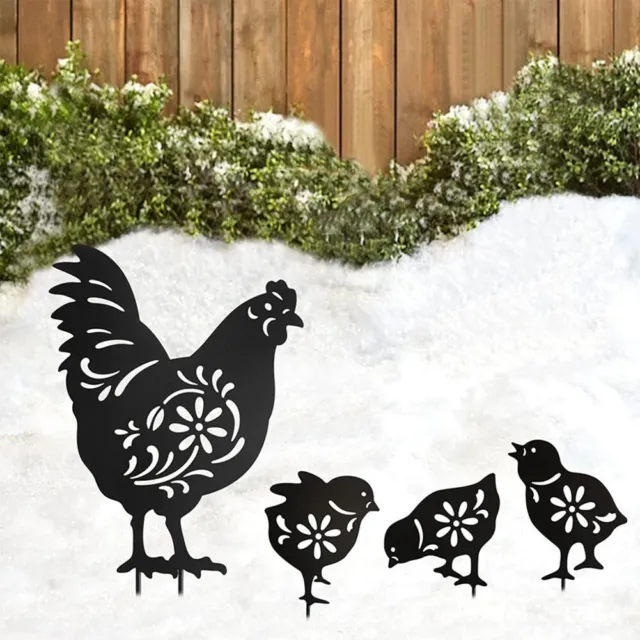 Funny Chicken Yard Art 4Pcs Lifelike Rooster and Chicks Garden Decor Sculptures