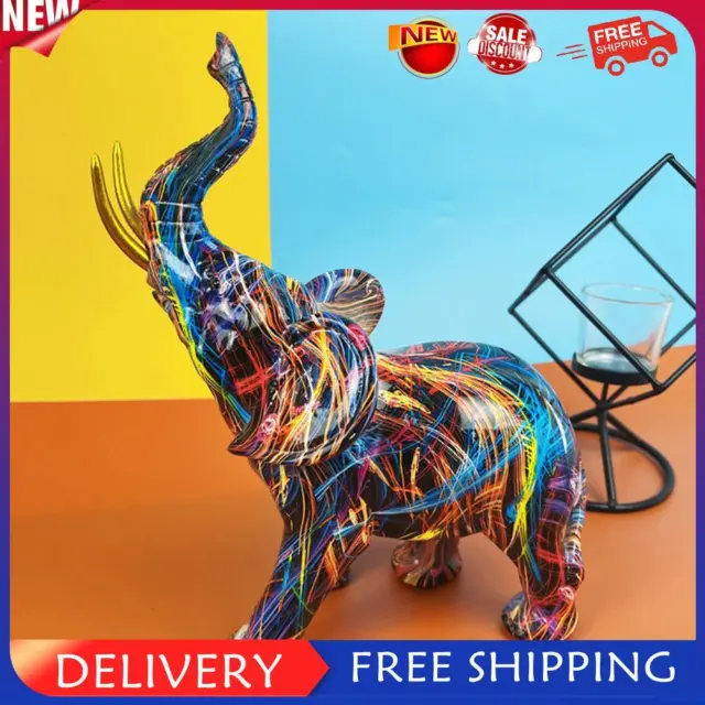 Resin Graffiti Elephant Statue Handicrafts Colorful Elephant Sculpture Art (C)
