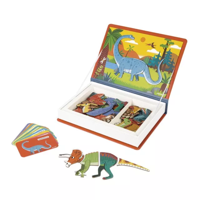 Janod - Magneti'Book Dinosaurs - 50-Part Educational Magnetic Game Teaches Fine