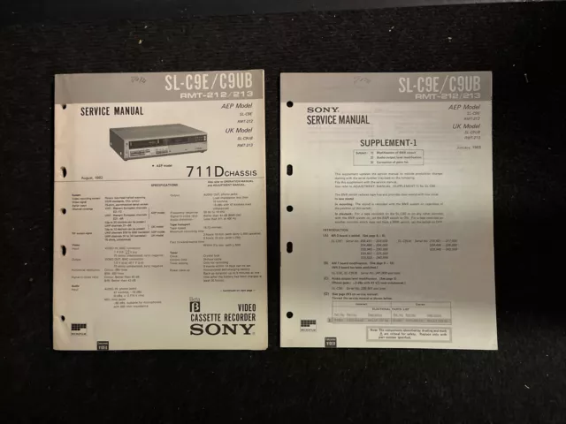 SONY SL-C9E Betamax Service Manual + Supplement 1 Manual Service Handbuch