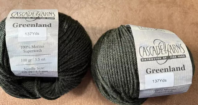 Cascade Greenland Yarn! 100% Superwash Merino Woo! Color is Olive Green! LOT=2!