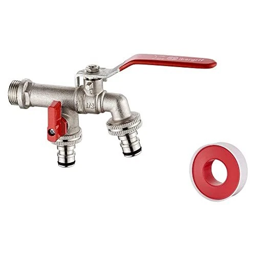 Ibergrif Robinet Double Sortie 1/2 avec Adaptateur Lave-linge - Robinet Exter...