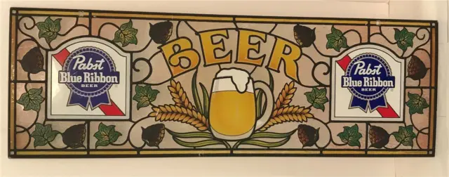 1983 Pabst Beer Advertiging Bar Sign Faux Stained Glass 36" X 12"