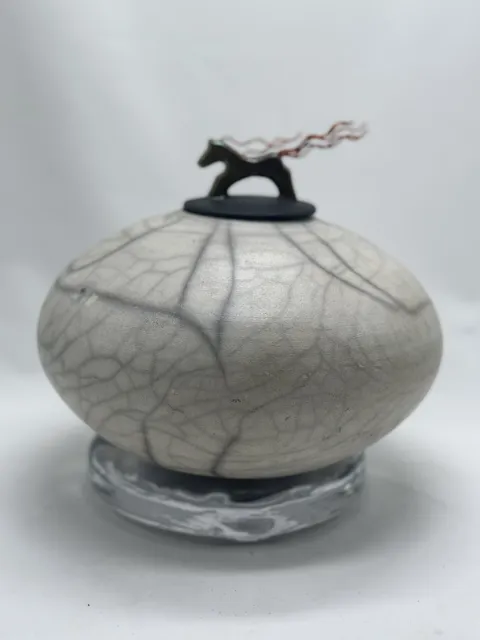 Raku Art Pottery Jeremy J Diller Spirit Jar Pot Lid Iridescent Sculpture 3