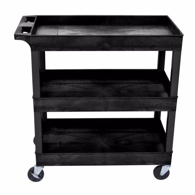 Offex Of-Ec112-B Multipurpose High Capacity 2 Tubs & 1 Bottom Flat Shelf Cart