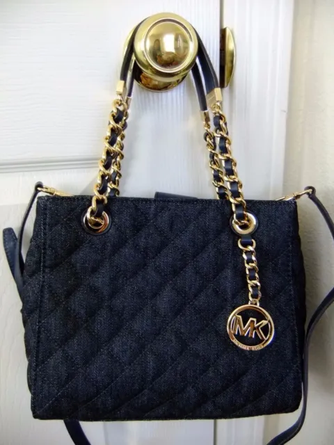 AUTH Michael Kors Susannah Small Quilted North South Tote Bag in Dark Denim NWT