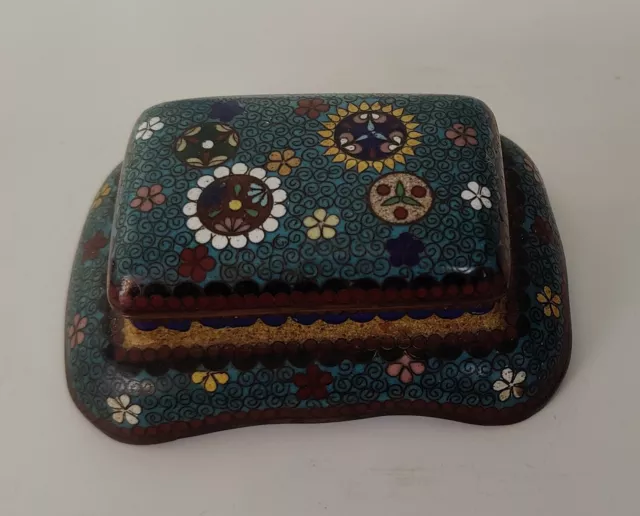 Japanese Cloisonne Enamel Stamp Box~Meiji period (1868-1912)?~Double Compartment