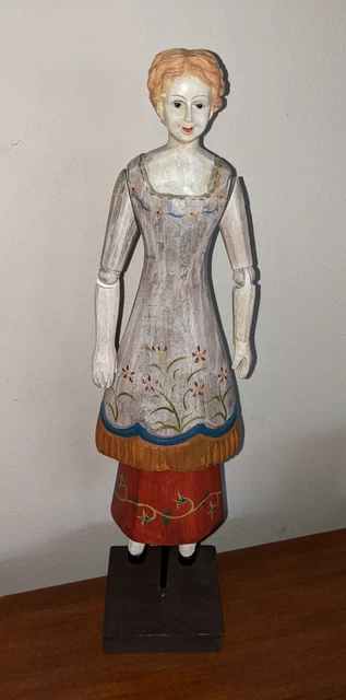 Foreside Carved Wooden Folk Art Woman Doll